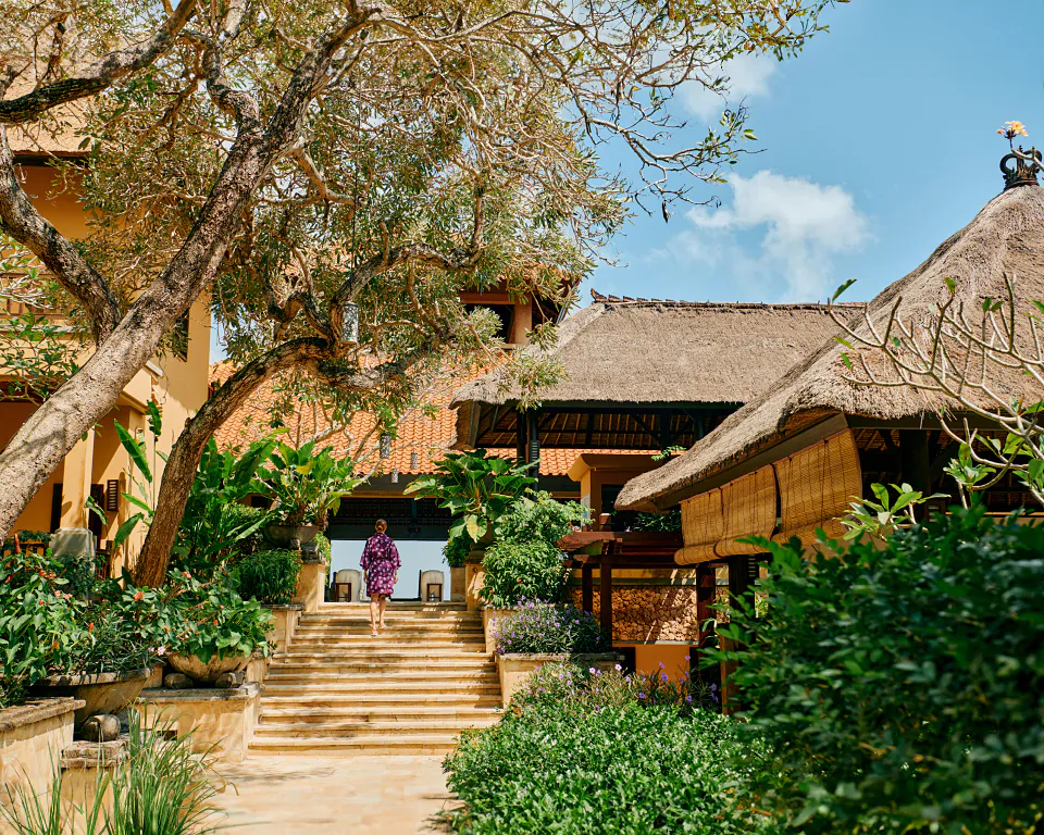 Stairs rising to the seawater pool